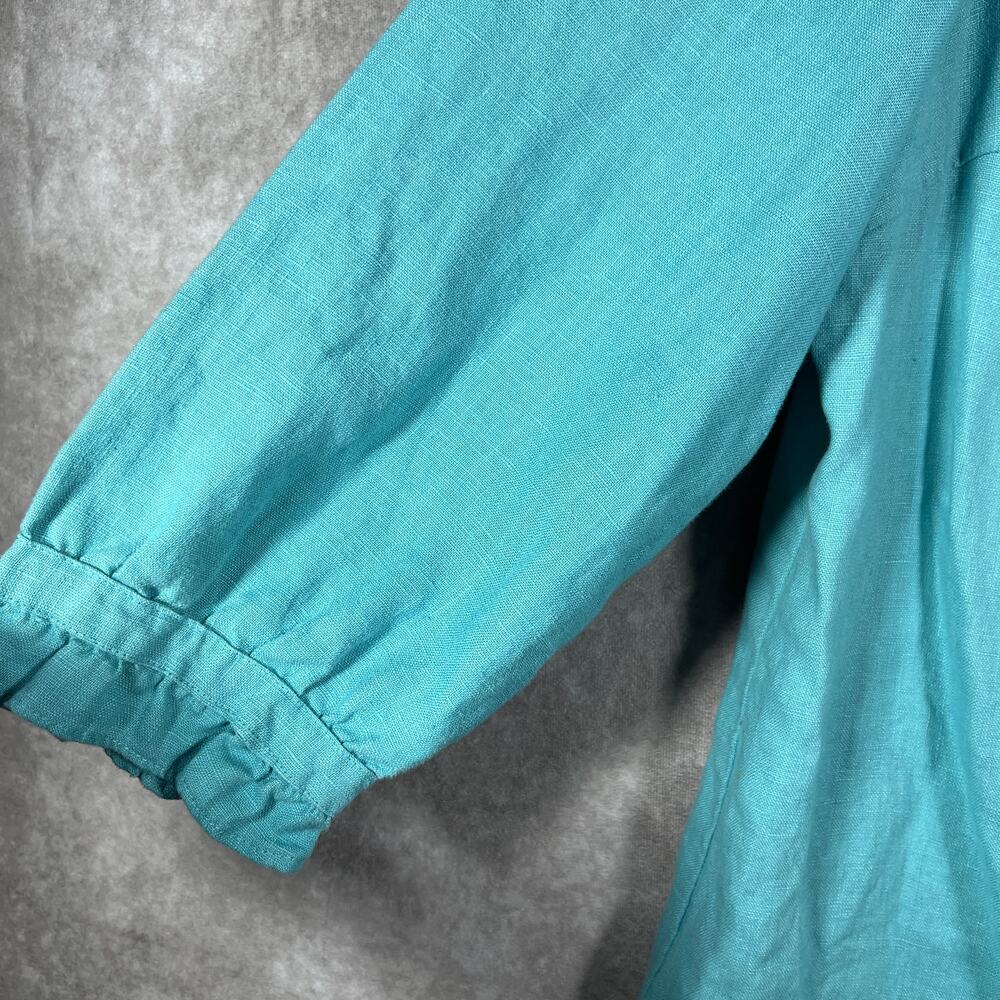 Hot Cotton Top Womens Large Green Linen‎ 3/4 Sleeve Tunic Tie Neck Casual Travel - Picture 4 of 9